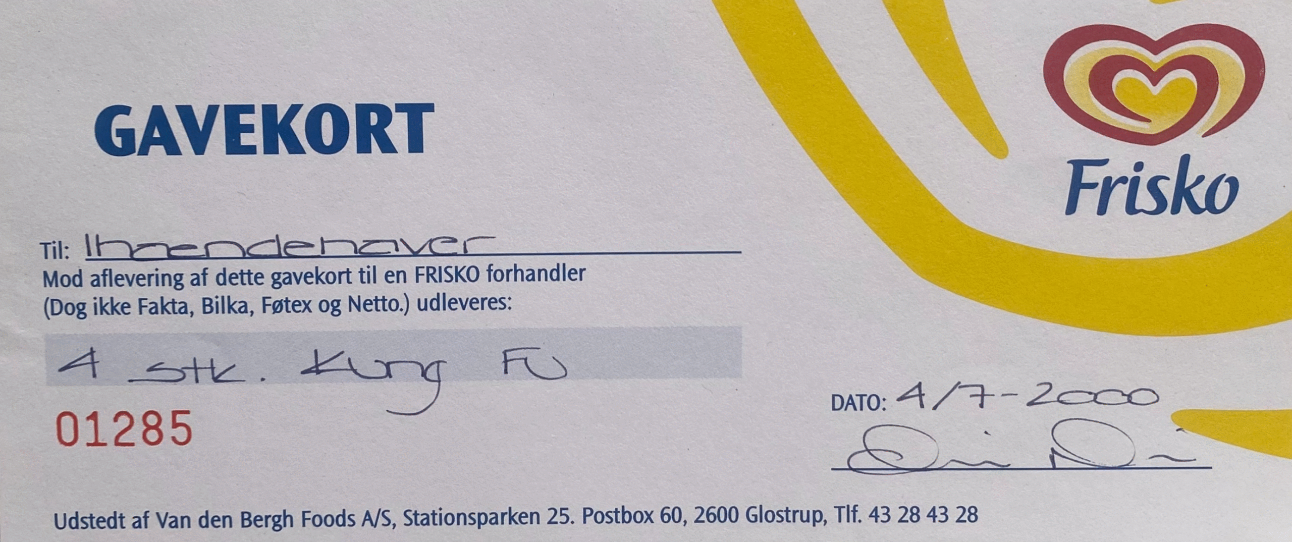 Gavekort fra Frisko år 2000